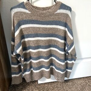 Gray and blue white striped sweater